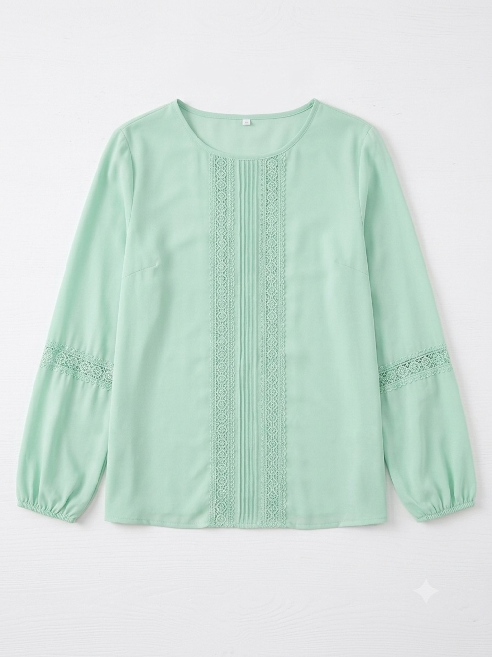 Sharagano Mint Green Lace-Trim Long-Sleeve Women's Top - XL - Picture 4 of 6